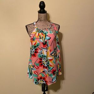 Floral Halter Neck Tank Top - Pink Multicolor